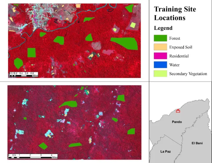 Figure 3: False Color Composites from Seninel-2 for case study 1 and case study 2, depicting final training sites