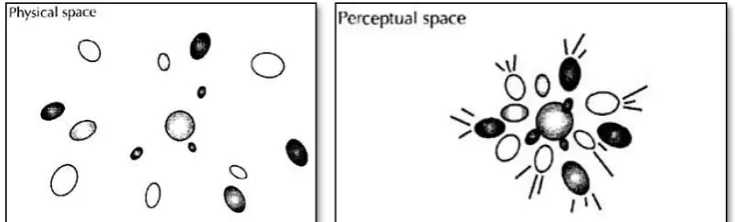Figure 1.3.1 The warping of the perceptual space - adapted from Kuhl, 1994, p.813 