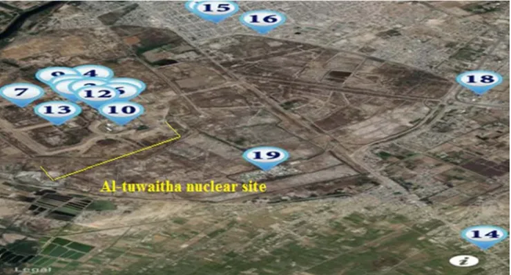 Figure 1. A photo of Al-Tuwaitha Nuclear Site and some surrounding locations shows radon monitoring points