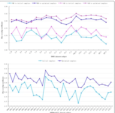 Fig. 5 Dice similarity coefficients of the initial template and the optimized template