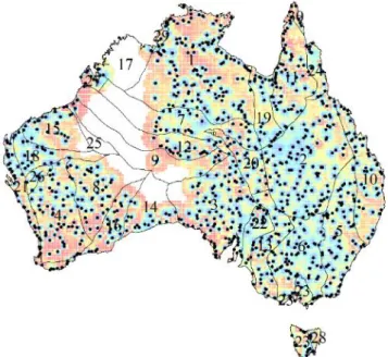 Figure 5-3 Conditional total compositional variation, a means to assess the spatial uncertainty of the  geochemical compositions (warm colours are associated with high uncertainty and black dots are  the location of samples) 