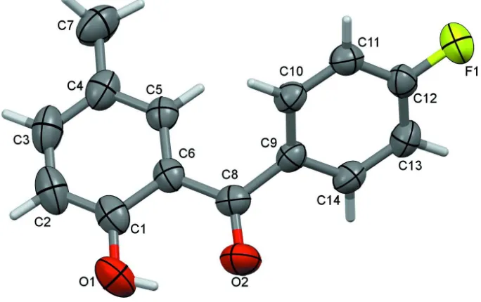 Figure 1ORTEP view of the molecule with dispalcement ellipsoids drawn at the 50% probability level
