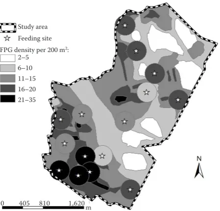 Fig. 2. Results of the spatial distribution of wild boar FPG within the study area