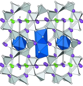 Figure 7Side view of the whole crystal structure of K9Y3[Si12O32]F2. [SiO4]- and [YO6]-polyhedra are shown in light-grey and 