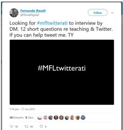 Figure 2: Tweet from the author requesting participants for follow-up interviews.