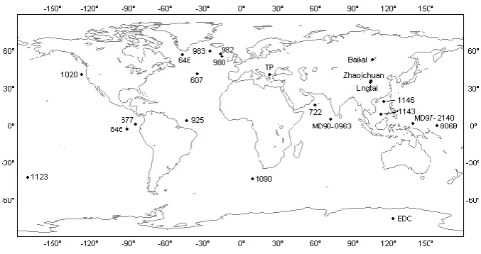 Fig. 1. Location of palaeoclimate records included in this synthesis.