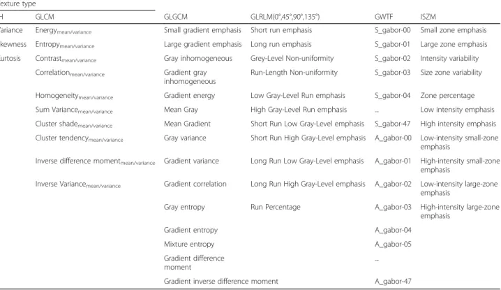 Table 1 TA features grouped by texture type