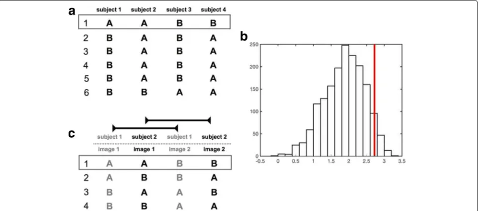 Fig. 4 Panel a shows all possibilities for the label exchange of four subjects and the resulting combinations