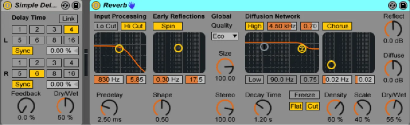 Figure 3.2: Delay and effect units in Ableton Live. 