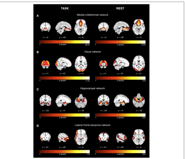 FIGURE 1 | Network activation during successful encoding memory task and corresponding networks during rest