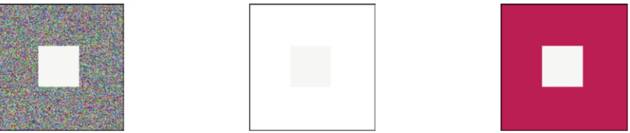Figure 4: The middle square has the same colour in all three pictures but it appears to be different because  of the chromatic adaptation