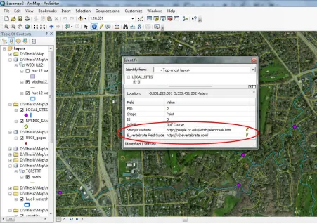 Figure 8. This zoomed in view displays more information (the roads and stream layers are now presented)