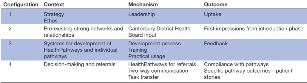 Table 1 Themes for each of the configuration