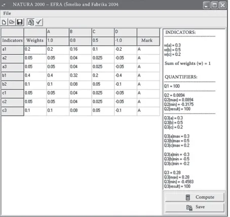 Fig. 1. Main menu of the software for the calculation of qualitative attributes of forest ecosystems