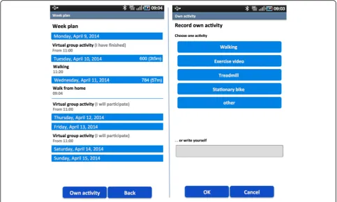 Fig. 2 Exercise diary and predefined exercise categories