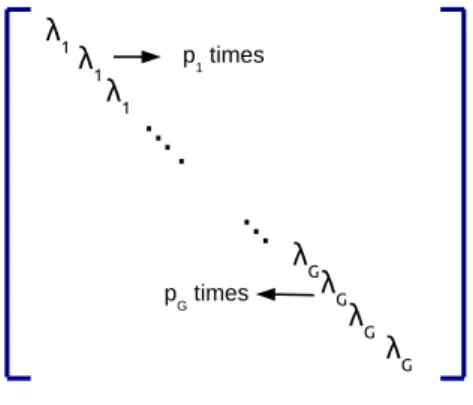 Figure 3.2.: The Λ matrix is constructed as a diagonal matrix with diagonal entries from λ 1 to λ G , with each λ g repeated p g times.