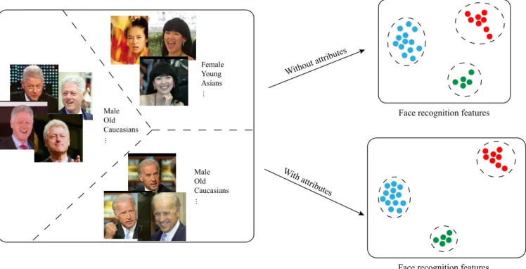 Fig. 1. The face recognition features trained with only the softmax loss tend to be evenly distributed for the training data, which can become less effective when the training data are not evenly sampled from the face space