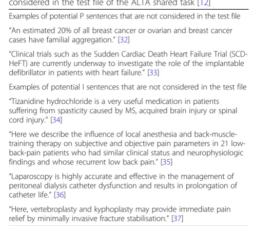 Table 10 Examples of potential sentences that are notconsidered in the test file of the ALTA shared task [12]
