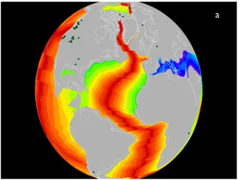 Fig. 1a. Comparison of paleogeographic information used in the simulation with independent reconstructions from Mueller et al