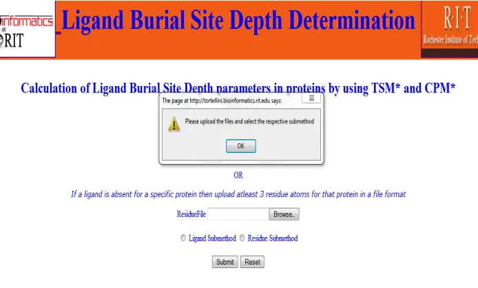 Figure   8:   Alert   button   in   "Ligand   Burial   Depth   Determination"   webserver 