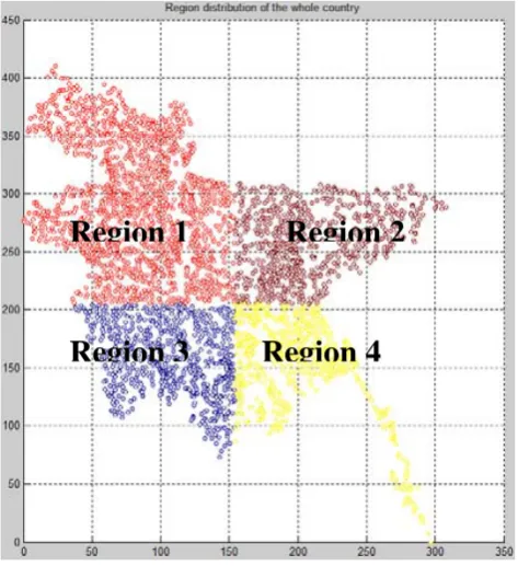 Figure 3. Fig. 3. Division of the study region in four quadrants.Division of the study region in 