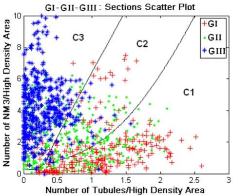 Figure 9DNM3 and DT as feature parametersScatter plot for the classification of section images using Scatter plot for the classification of section images using DNM3 and DT as feature parameters