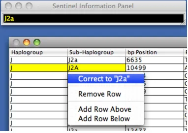 Figure 8: A correction in the interactive version of Error Sentinel, using the mtHaplogroups data set
