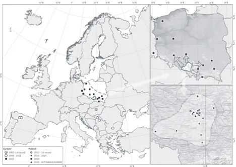Figure 1. The colonisation of Europe by Prociphilus (Meliarhizophagus) fraxinifolii