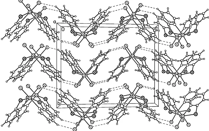 Figure 3A portion of the crystal packing of I, demonstrating the hydrogen-bonded chains along the c axis