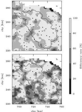 Fig. 7. Threshold estimation performance for the existing rain gauge network configuration for different precipitation intensity threshold levels