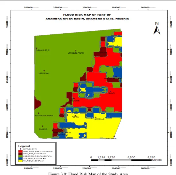 Figure 3.0: Flood Risk Map of the Study Area 