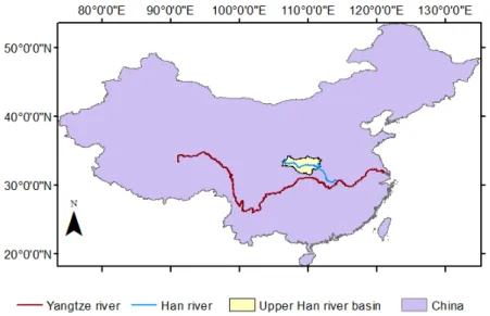 Figure 2.1: Yangtze river and the Han river with the upper Han river basin