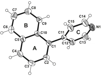 Figure 1Asymmetric unit of the title compound, showing the atom numbering scheme. Displacement ellipsoids for non-hydrogen 