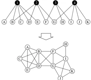 FIG. 14. A schematic representation of a bipartite graph, such as the graph of movies and the actors who have appeared in them