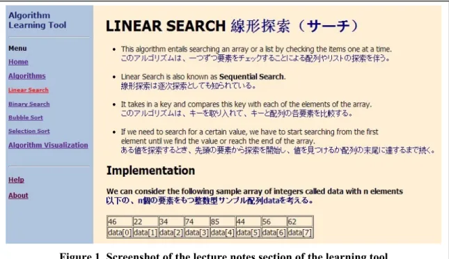 Figure 1. Screenshot of the lecture notes section of the learning tool 