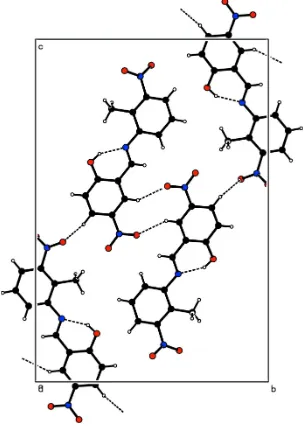 Figure 2The crystal packing of the title compound. Hydrogen bonds are shown as dashed lines