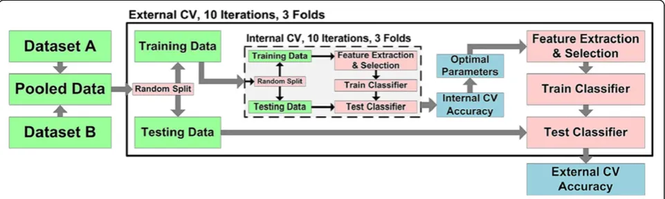 Figure 8 Evaluation of classification performance using nested cross-validation (CV). Internal cross-validation (CV) estimates optimalclassifier model parameters over three folds and 10 iterations