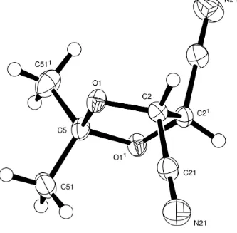 Figure 1View of a molecule of (4S,5S)-2,2-dimethyl-1,3-dioxolane-4,5-dicarbonitrile indicating the atom numbering scheme