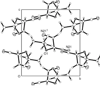 Figure 2View down the crystallographic a axis showing the apparent alignment of nitrile groups along a twofold screw axis