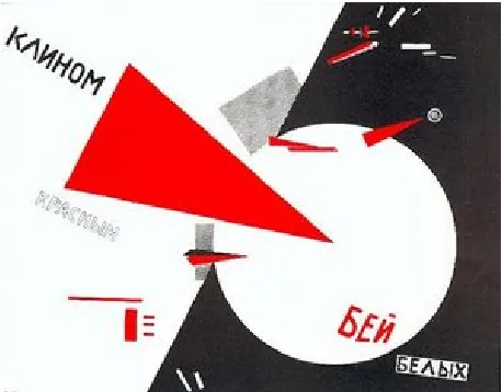 Fig. 9 Lissitzky, Beat the Whites With the Red Wedge,           lithograph, 1919  