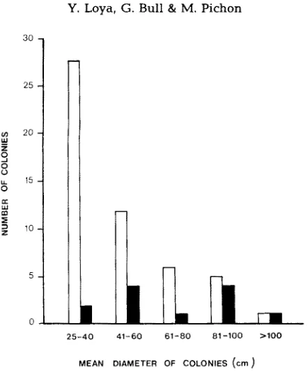 Fig. 7. Frequency of tumor occurrence in different size classes of Platygyra sinensis