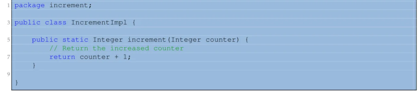 Figure 3.4 shows the Interface for the previous Increment application example. Notice that it only contains one task declaration, increment, with defined inside the IncrementImpl class and with two parameters