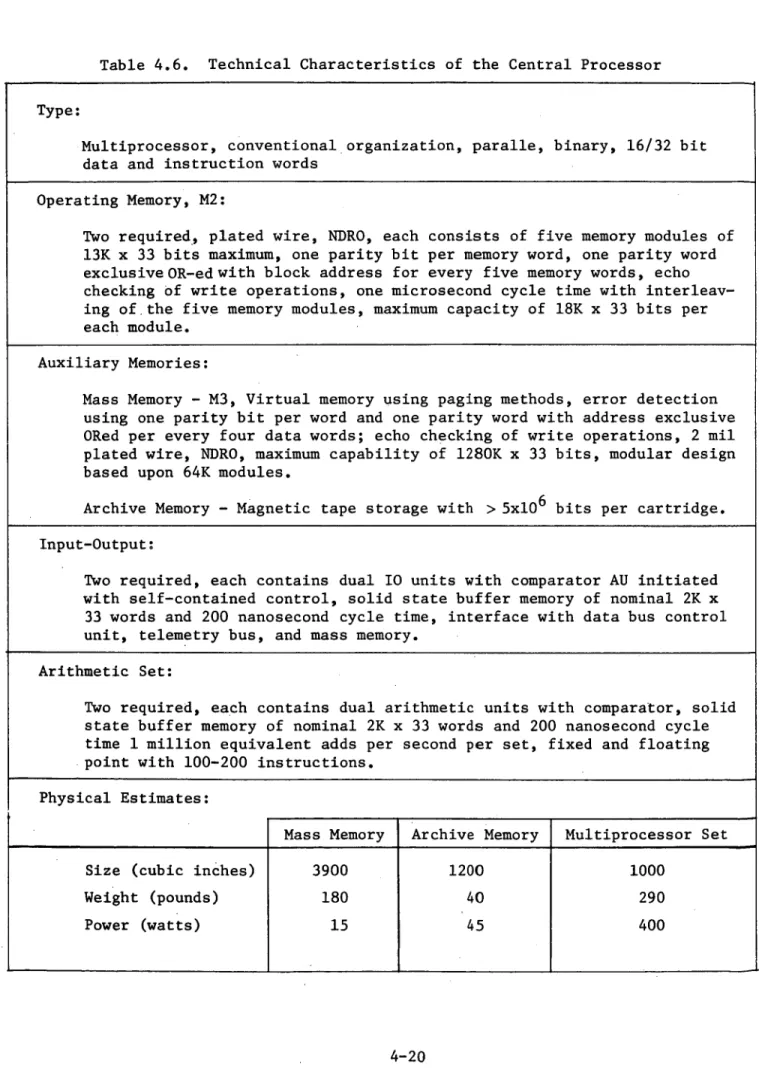 Table 4.6.  Technical Characteristics of  the Central Processor