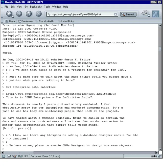 Figure 10. A view of a public email thread transcript communicating project information 