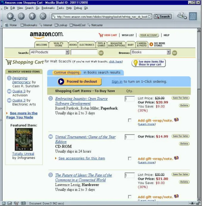 Figure 1. A screenshot of a customer interface to an opaque, closed source E-Commerce  process for purchasing goods from an electronic catalog at Amazon.com