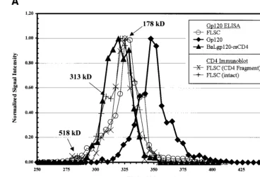FIG. 3. Gel ﬁltration analysis of native FLSC and TcSC polypeptides. (A)Chromatographic proﬁles of FLSC, gp120-rsCD4 complexes, and BaLgp120 on