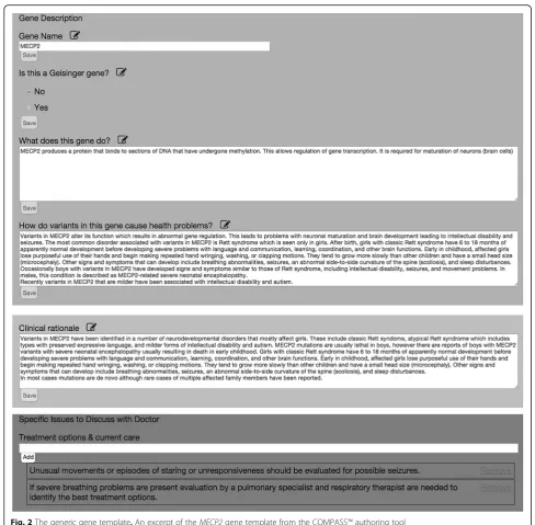 Fig. 2 The generic gene template. An excerpt of the MECP2 gene template from the COMPASS™ authoring tool