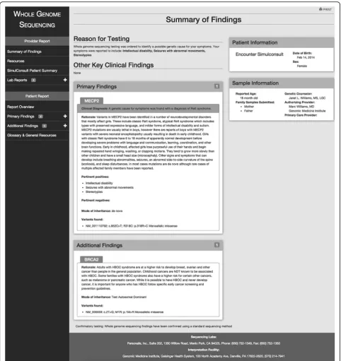 Fig. 5 The published provider report: Summary. This shows the provider view of the summary of findings