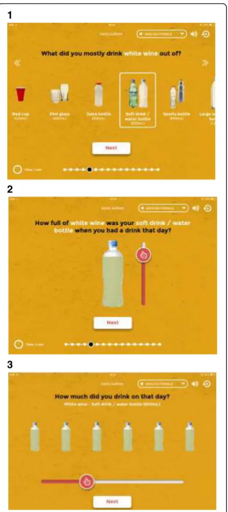 Fig. 2 Self-reporting alcohol consumption using the Grog Survey App