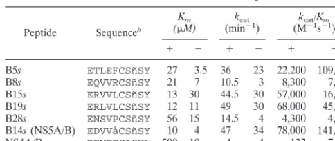 TABLE 3. Activity of substrate peptides based on the sequences ofNS4A/B, NS5A/B, and selected cleavage sitesa